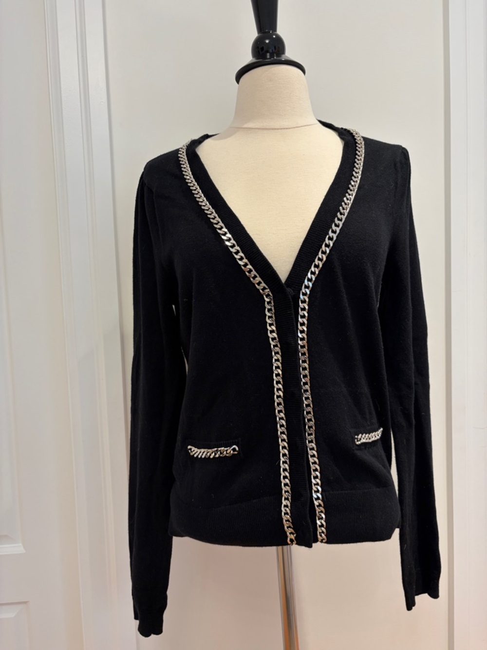 Generation Love Black V-Neck Chain-Trim Cardigan